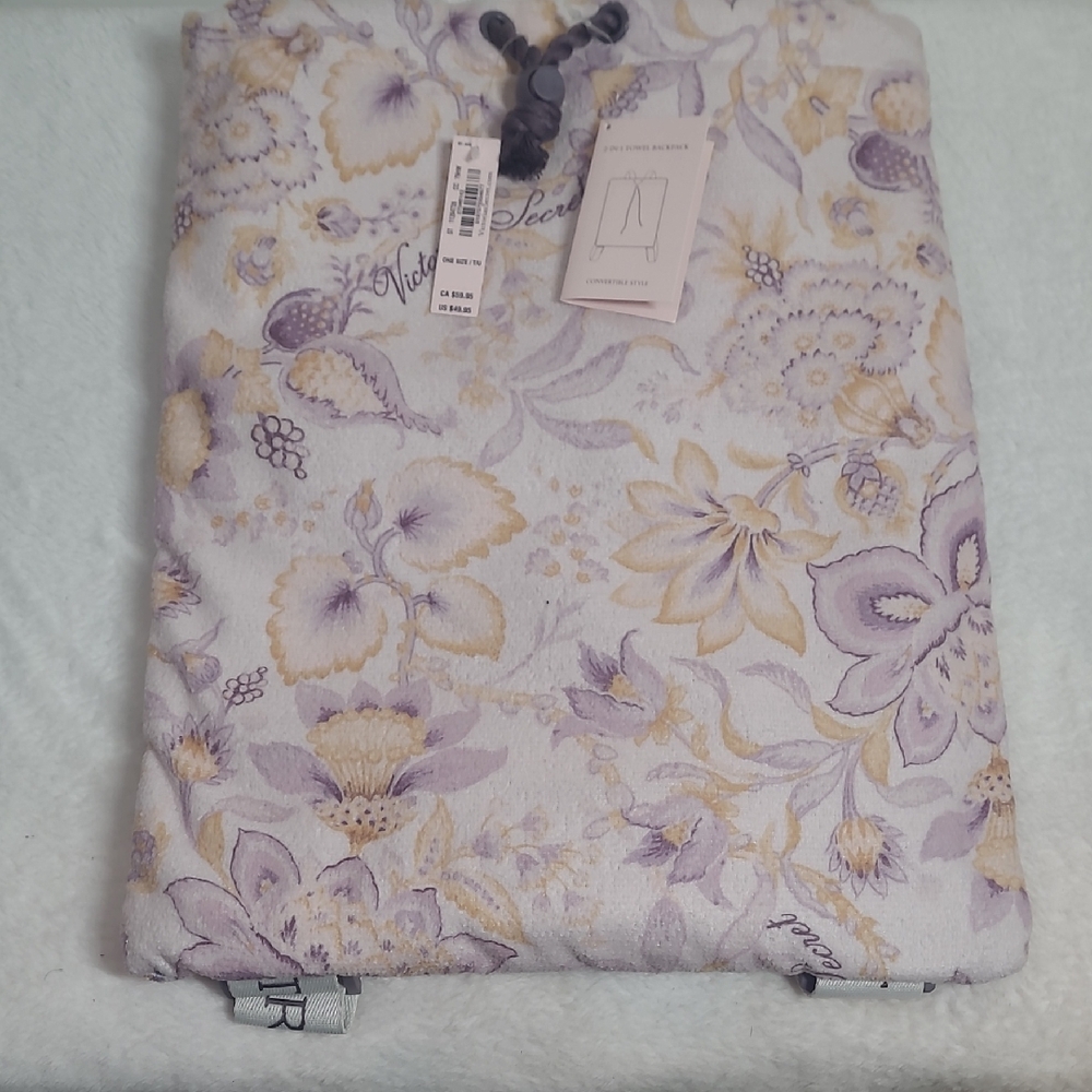 Victoria's Secret Floral 2 In 1 Towel Backpack in Purple and Cream